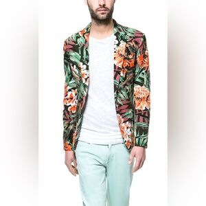 Zara Man Resortwear Tropical Printed Blazer Medium